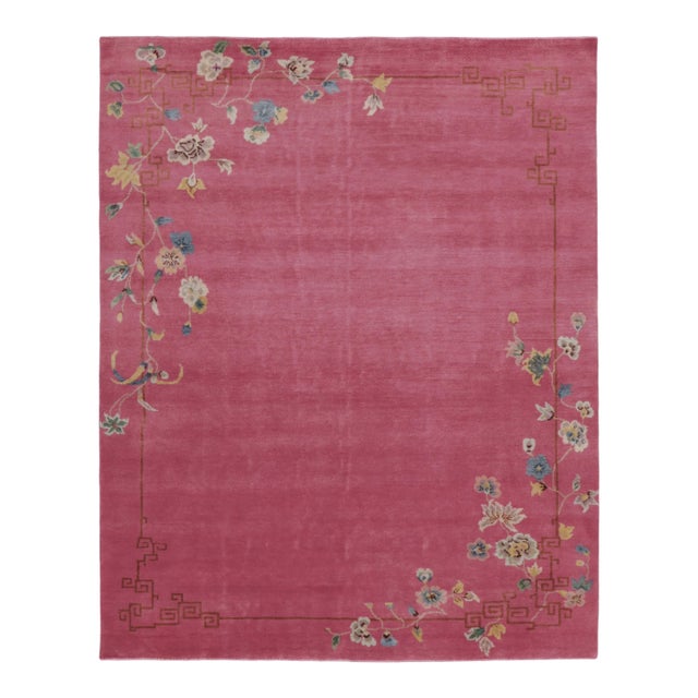 Contemporary Chinese Art Deco Style Floral Pink & Cream Wool Rug by Rug & Kilim, India For Sale