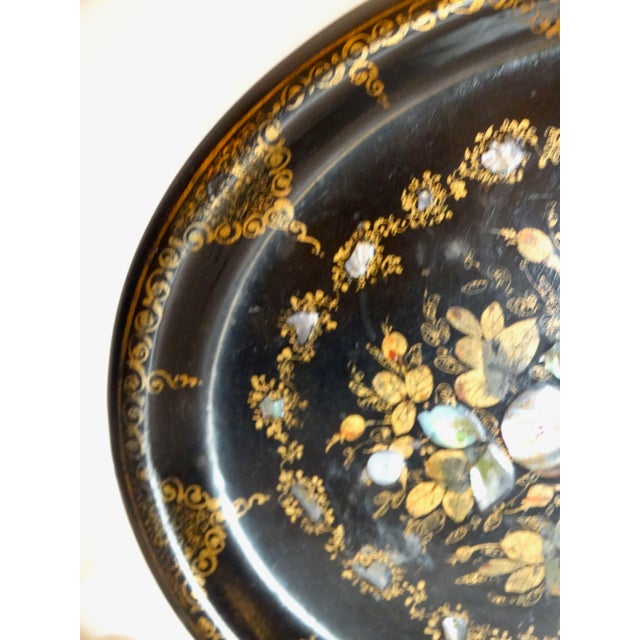 Paper 19th Century English Papier-Mâché Chinoiserie Tray. With Mother of Pearl Inlay For Sale - Image 7 of 11