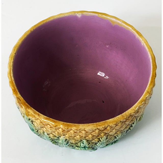Antique 19c Majolica Pineapple Pattern Bowl C1880s Measures: 5" diameter x 3" Tall In Excellent Condition