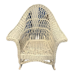 Vintage Bar Harbor Wicker Armchair – White Coastal Cottage Rocking Chair