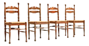 Whimsical Chairs in Oak and Rush, 1940s, Set of 4