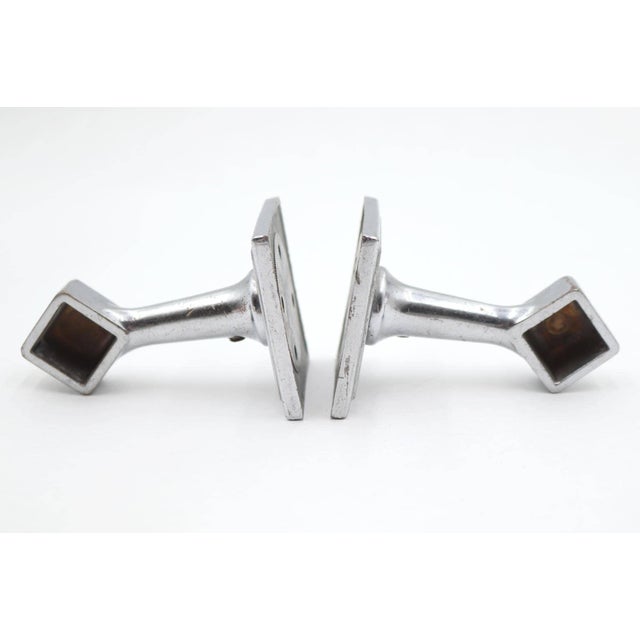 Art Deco Pair of Art Deco Nickel Plated Brass Towel Bar Brackets For Sale - Image 3 of 5