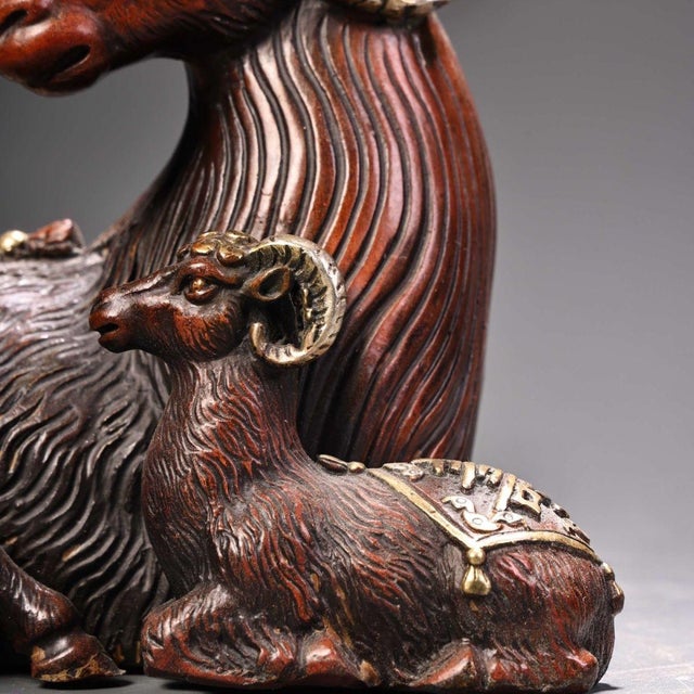 Late 19th Century Late 19th Century Gilt Bronze Three Rams Figure, 1800g, "Fu Dao" Motif For Sale - Image 5 of 10