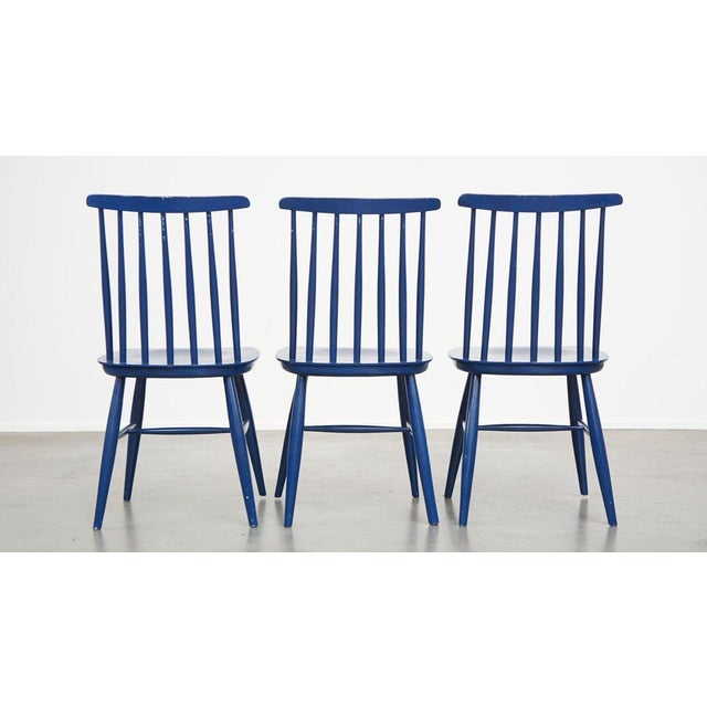 Blue Wooden Dining Chairs, 1960s, Set of 3 For Sale - Image 4 of 13
