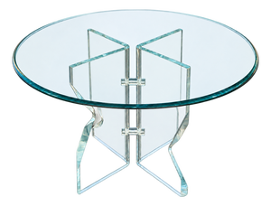 Postmodern Round Glass Dining Table With Sculptural Interlocking Lucite Pedestal Base, Late 20th Century