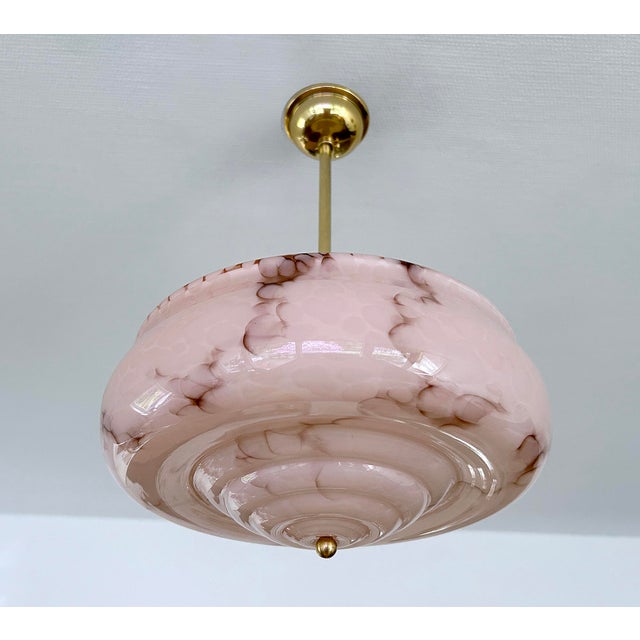 Art Deco Pendant Light in Pink Marble Glass, 1930s For Sale - Image 18 of 18