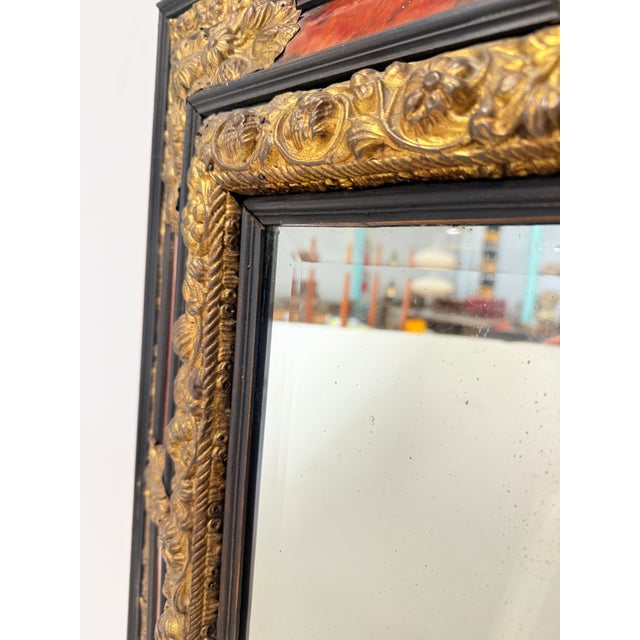 Napoleon III Period, Embossed Brass and Faux Tortoiseshell Ebonized Mirror For Sale - Image 9 of 12