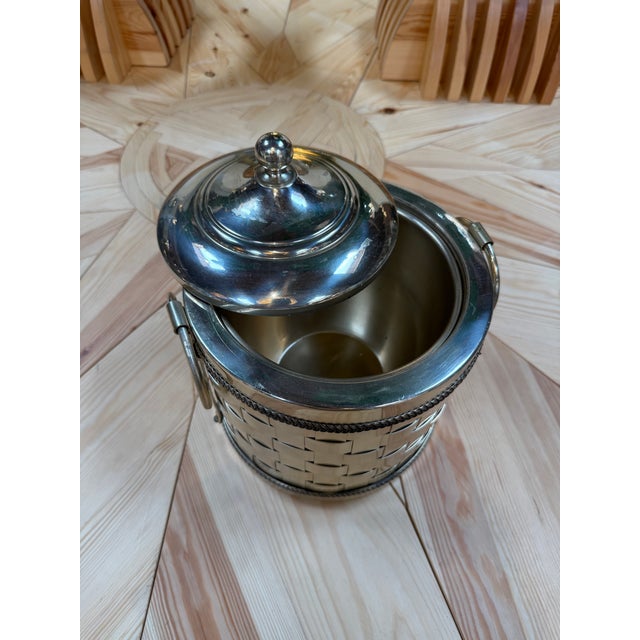 Vintage Silver-Plated Woven Metal Ice Bucket With Lid For Sale In Los Angeles - Image 6 of 9