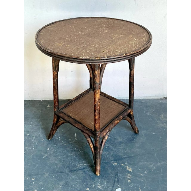 Coffee Vintage Boho Burnt Bamboo Side Table For Sale - Image 8 of 12