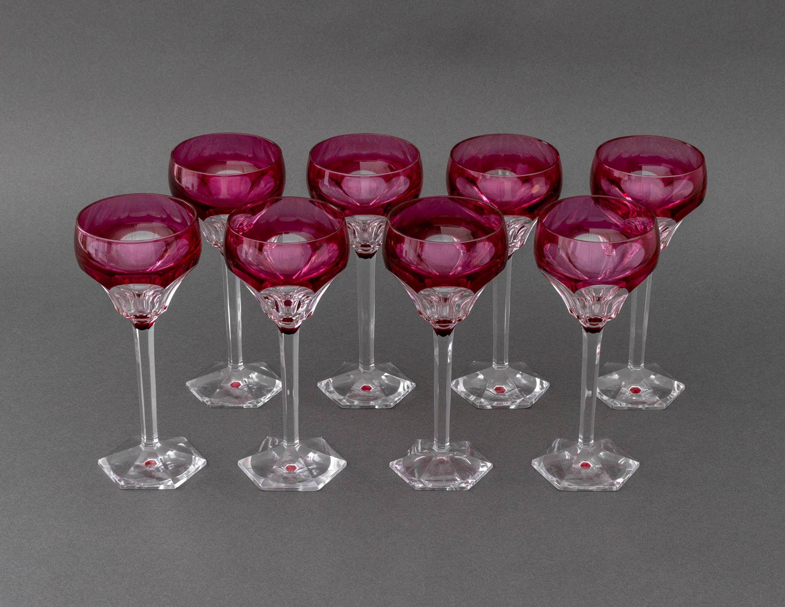 Val St. Lambert Red Cut Crystal Wine Glasses, 8 | Chairish