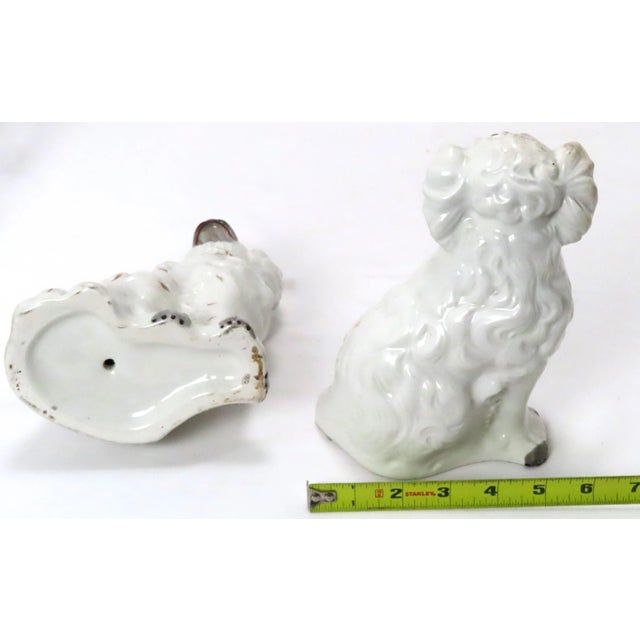 Nice Small Size Original Matched Pair of Antique English Staffordshire Pottery Dogs / Spaniels - Circa 1870s For Sale - Image 12 of 13