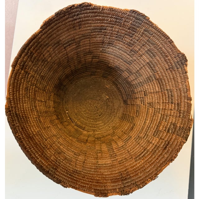 Antique Western Apache Coiled Storage Basket - 12” Hand Woven in the Style of Native American Art For Sale - Image 9 of 14