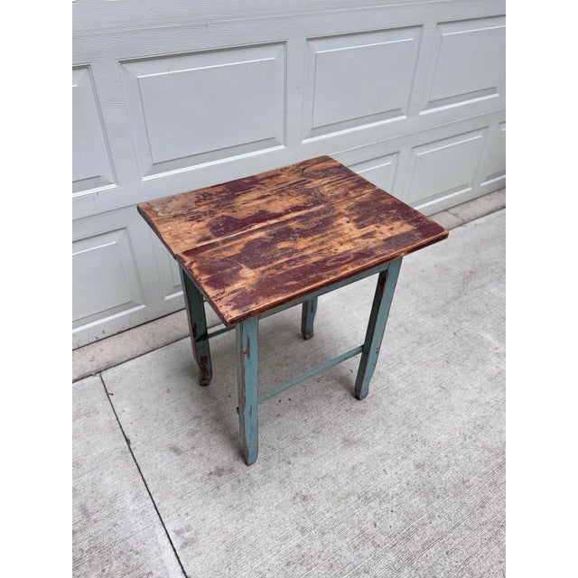 Rustic 1920s Primitive Table With Rustic Top and Blue Legs For Sale - Image 3 of 4