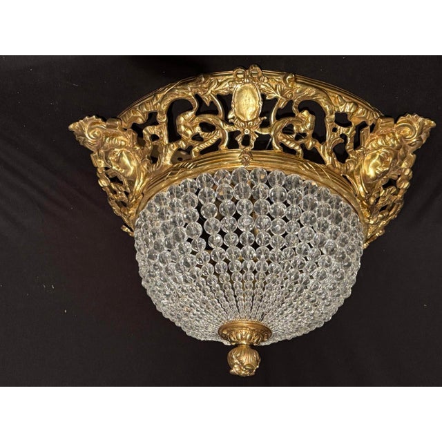 1970s Baroque Bronze Crystal Gold Ceiling Lamp Chandelier For Sale - Image 6 of 16