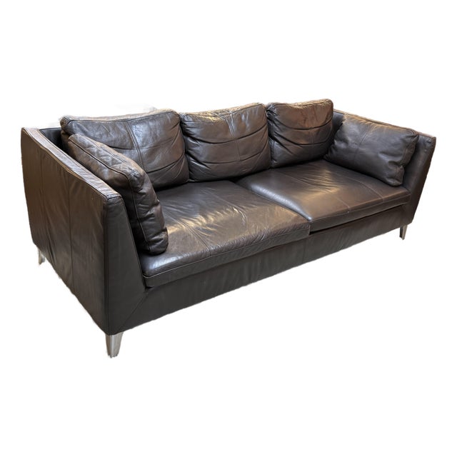 Stockholm Leather Sofa, Black For Sale