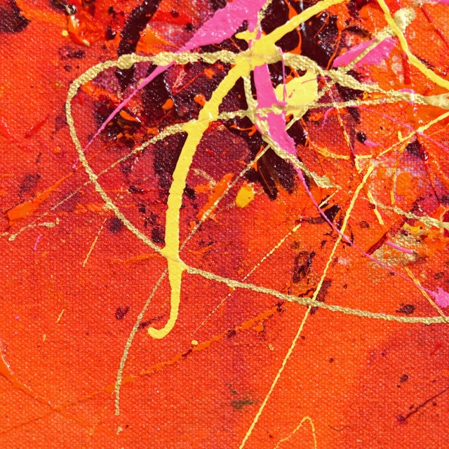 Deconstructed Orange 5 - Abstract Textural Vibrant Painting Gold Frame Original Artwork by Marc Raphael For Sale - Image 4 of 9