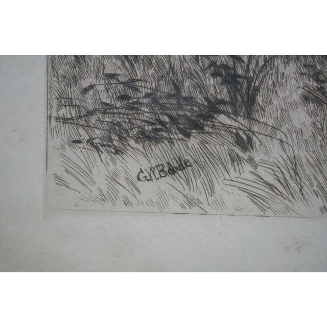 Antique George William Bohde Signed Farmhouse Riverscape Etching 30" For Sale - Image 11 of 13