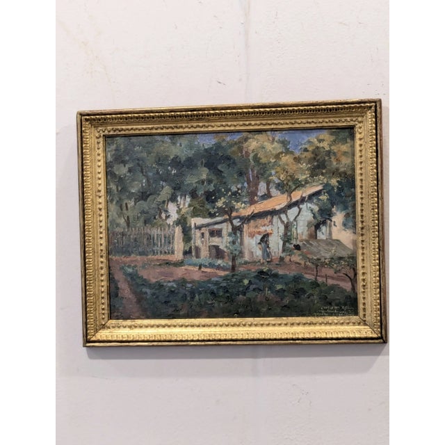 This 19th Century French Impressionist Painting on a wood panel, has a dedication and signature in the lower right corner.