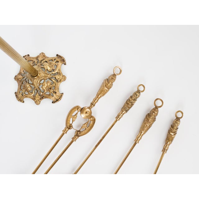 1950s 1950s Spanish Revival Brass Don Quixote Fireplace Tools Set - 5 Pieces For Sale - Image 5 of 7