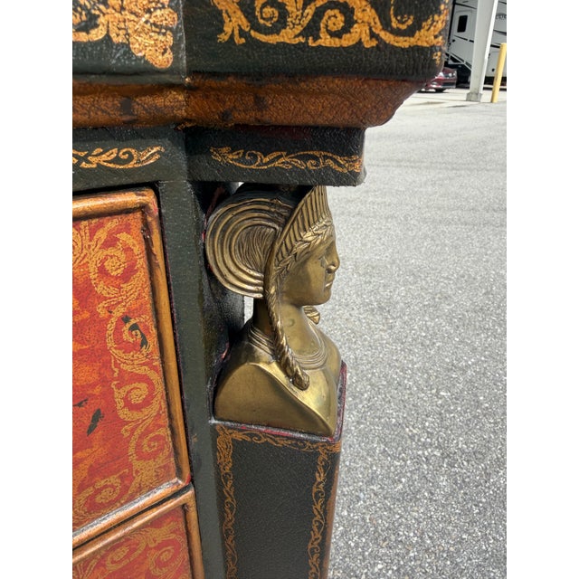 1990s Theodore Alexander Commode Leather Chest of Drawers Brass Hardware For Sale - Image 9 of 18