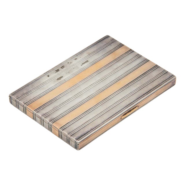 Gold and Silver Cigarette Case with Highlighted Bands For Sale