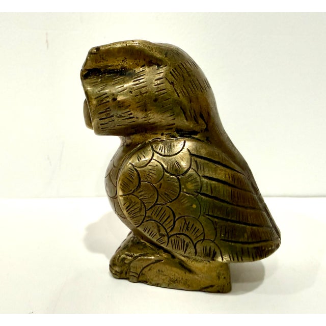 Brass Owl Figurine Vintage Statue Decor Bird Sculpture Purchased in Munich, Germany For Sale - Image 9 of 10