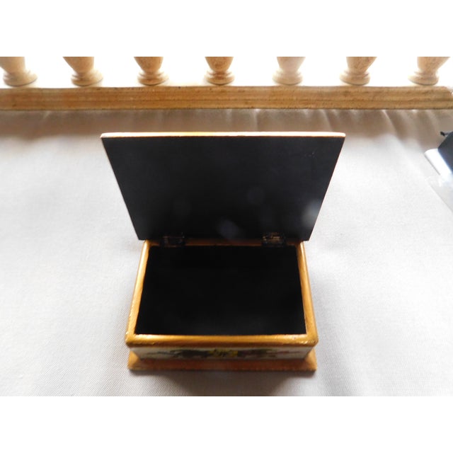 Hollywood Regency Vintage Hand Painted Floral Jewelry Trinket Box For Sale - Image 3 of 9