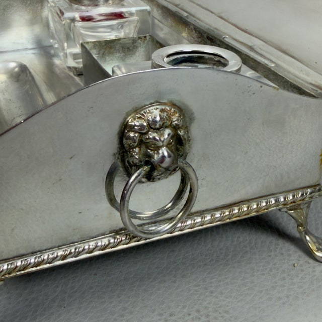 Antique Inkwell Writing Desk in Silver Plated Metal from Leoni W.T. & Co For Sale - Image 9 of 14
