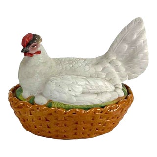 Antique 19th Century Porcelain Staffordshire White Hen on Nest Tureen For Sale