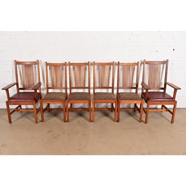 Mission Stickley Mission Arts & Crafts Cherry Wood Spindle Back Dining Chairs, Set of Six For Sale - Image 3 of 13