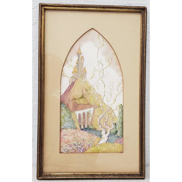 Fantasy Castle on a Hill Gouache Painting C.1920s For Sale - Image 9 of 10