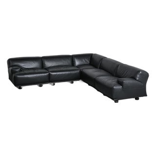 Fiandra Modular Black Leather Sofa by Vico Magistretti for Cassina, 1980, Set of 5 For Sale