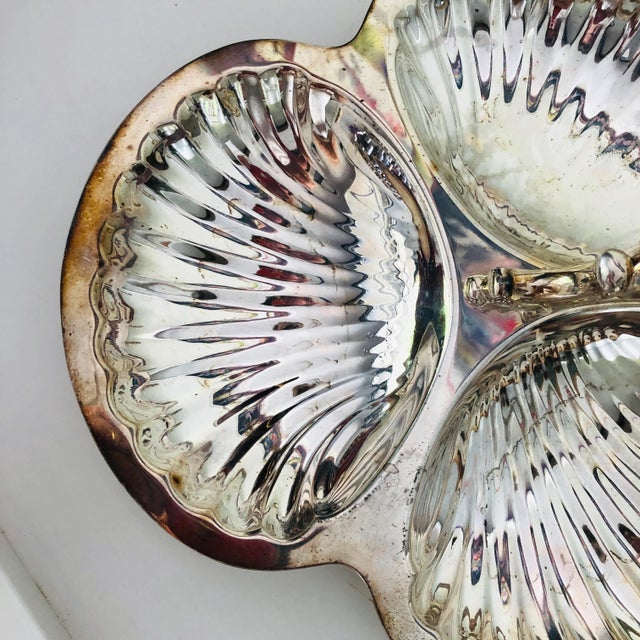 1980s Vintage Wallace Silver Plated Clam Shell Design Sectional Serving Tray For Sale - Image 5 of 7