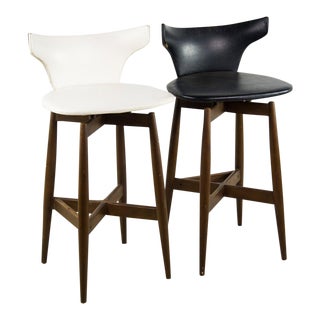 Seymour James Wiener for Kodawood Mid-Century Vinyl Swivel Barstools - A Pair For Sale
