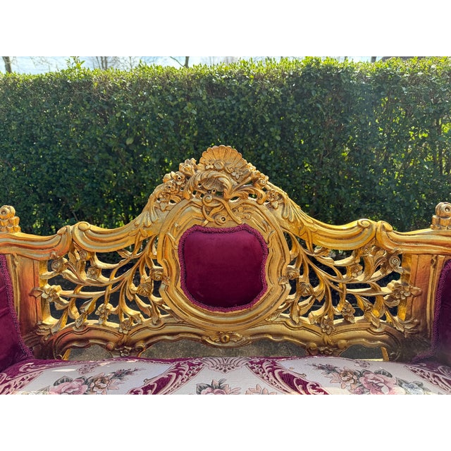 1980 French Louis XVI Gold Velvet Beech Sofa Set 3Pc For Sale - Image 9 of 18
