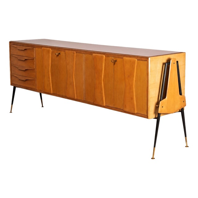 Italian Sideboard in Wood with Glass and Bronze by Silvio Cavatorta, 1950 For Sale