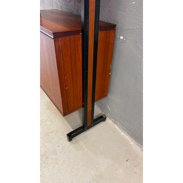 Mid-Century Modern Modular Wall Unit in Veneer and Black Metal Shelving Cabinet, Europe, 1960s For Sale - Image 9 of 14