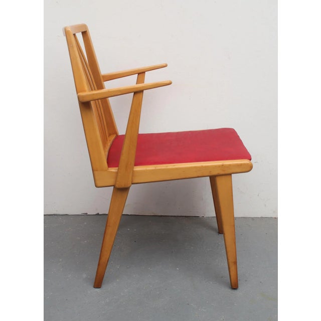 Beige Beech and Red Leatherette Armchair, 1950s For Sale - Image 8 of 11