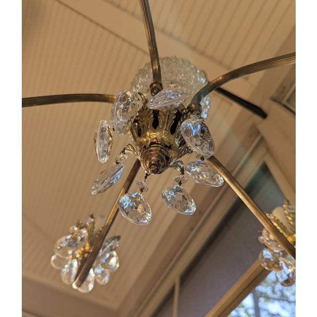 Gold Vintage Hollywood Regency Crystal Chandelier Five Light Pineapple For Sale - Image 8 of 14