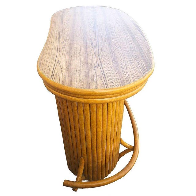 1950s Restored Mid-Century Vertically Stacked Oval Top Rattan Bar W/ Foot Rest For Sale - Image 4 of 7