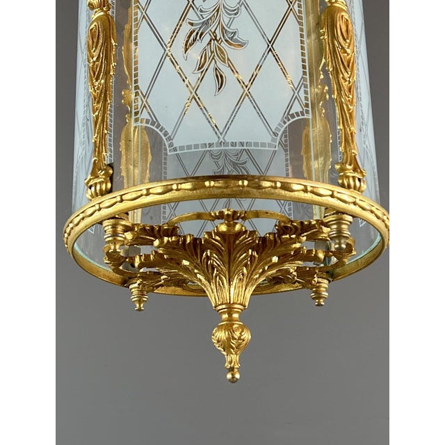 20th Century Louis XVI Style Lantern in Gilt Bronze and Engraved Glass For Sale - Image 11 of 12