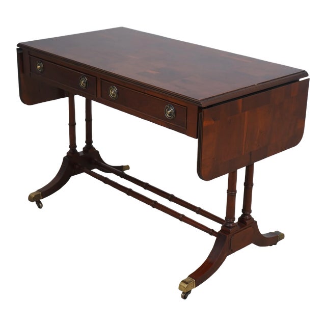 Hekman Yew Wood Drop Leaf Sofa Table For Sale