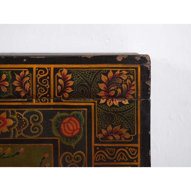 Antique Wooden Box with Illustrations of Peonies, China, 1900s For Sale - Image 6 of 10