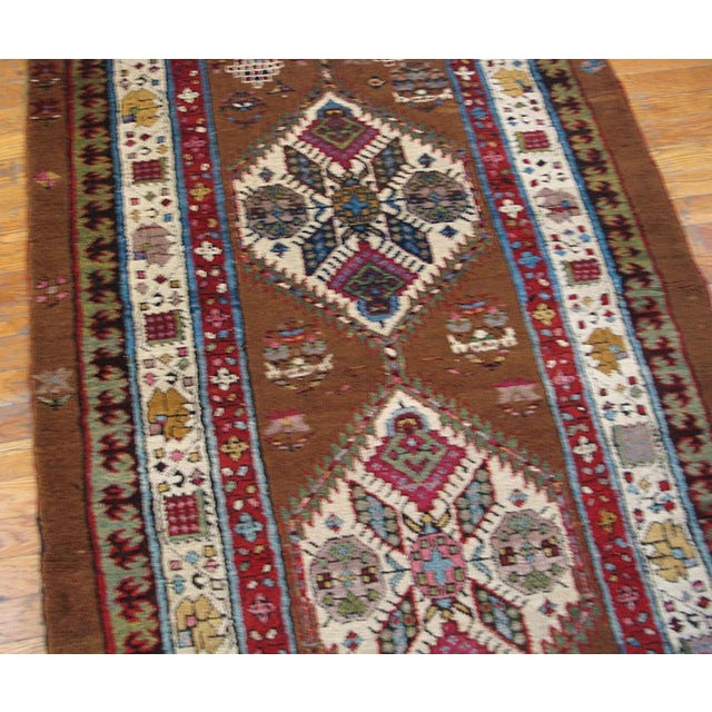 Late 19th Century 1890s Brown Diamond Medallion Antique Persian Serab Rug 3'6" X 12'8" Handknotted Wool Carpet For Sale - Image 5 of 5