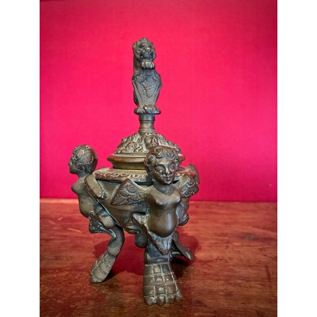 Inkwell Desk in Patinated Bronze with Lid, 1800s For Sale - Image 3 of 8