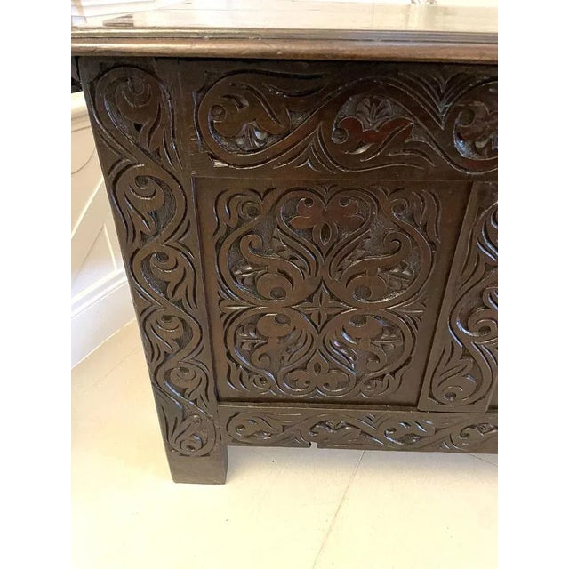 Carved Oak Coffer or Chest, 1720 For Sale - Image 4 of 10