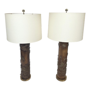 Vintage Wood and Metal Wallpaper Roller Table Lamps -a Pair