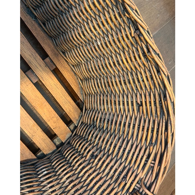 Vintage Woven Wicker Basket With Turned Wood Handles & Wood Slatted Base For Sale - Image 12 of 14