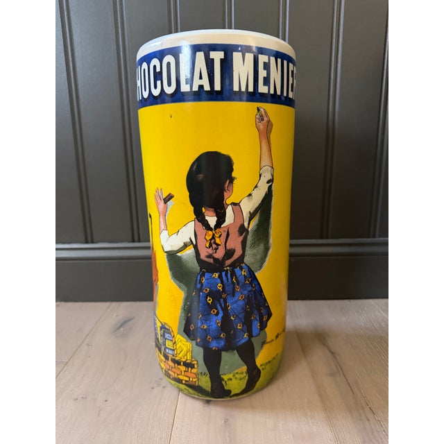 1940s Vintage French Chocolat Menier Advertising Ceramic Umbrella Stand Firmin Bouisset Paris For Sale - Image 5 of 8