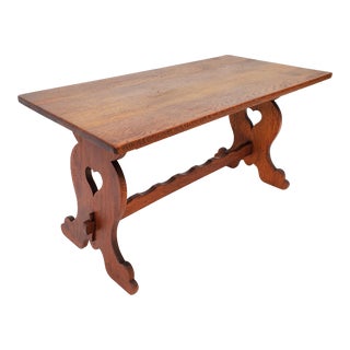 Vintage Mission Arts & Crafts Solid Oak Coffee Table or Small Bench Circa 1930s For Sale